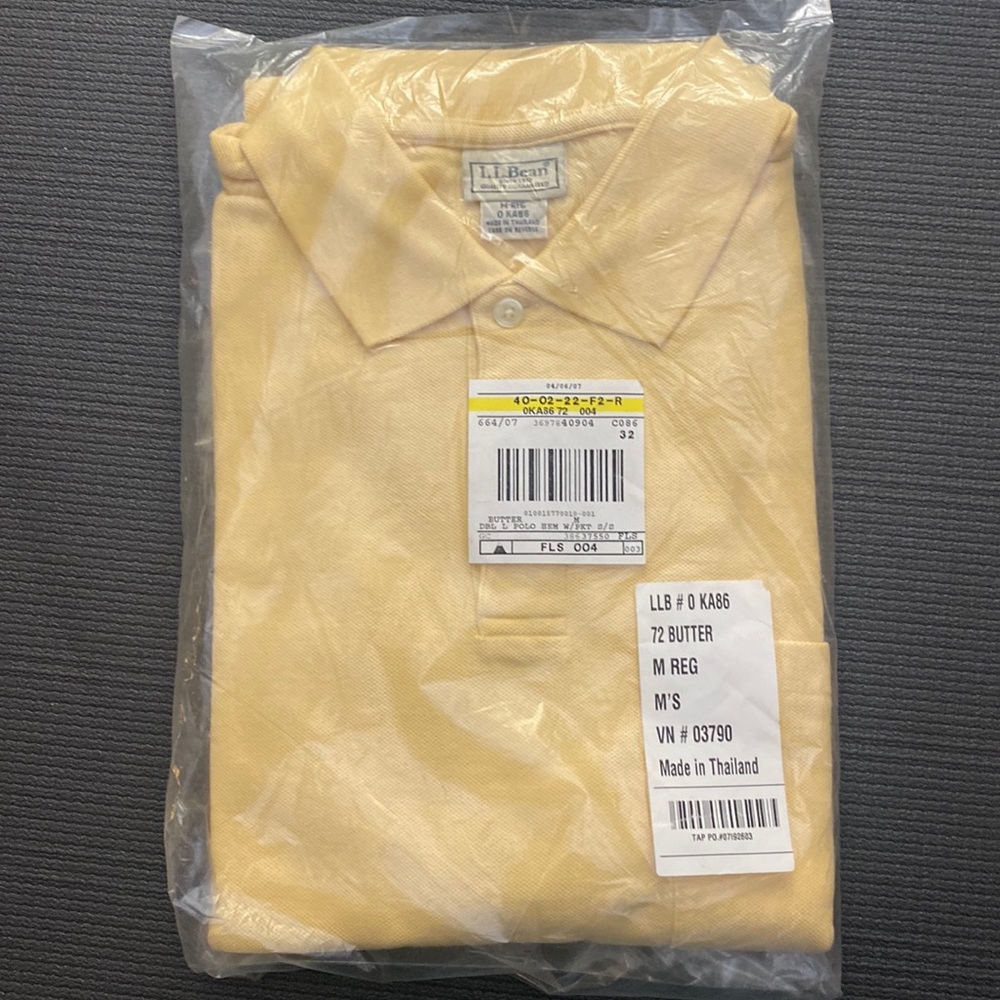 Men’s LL Bean Double L Polo,Short Sleeve,Hem, “Butter” color;new/sealed